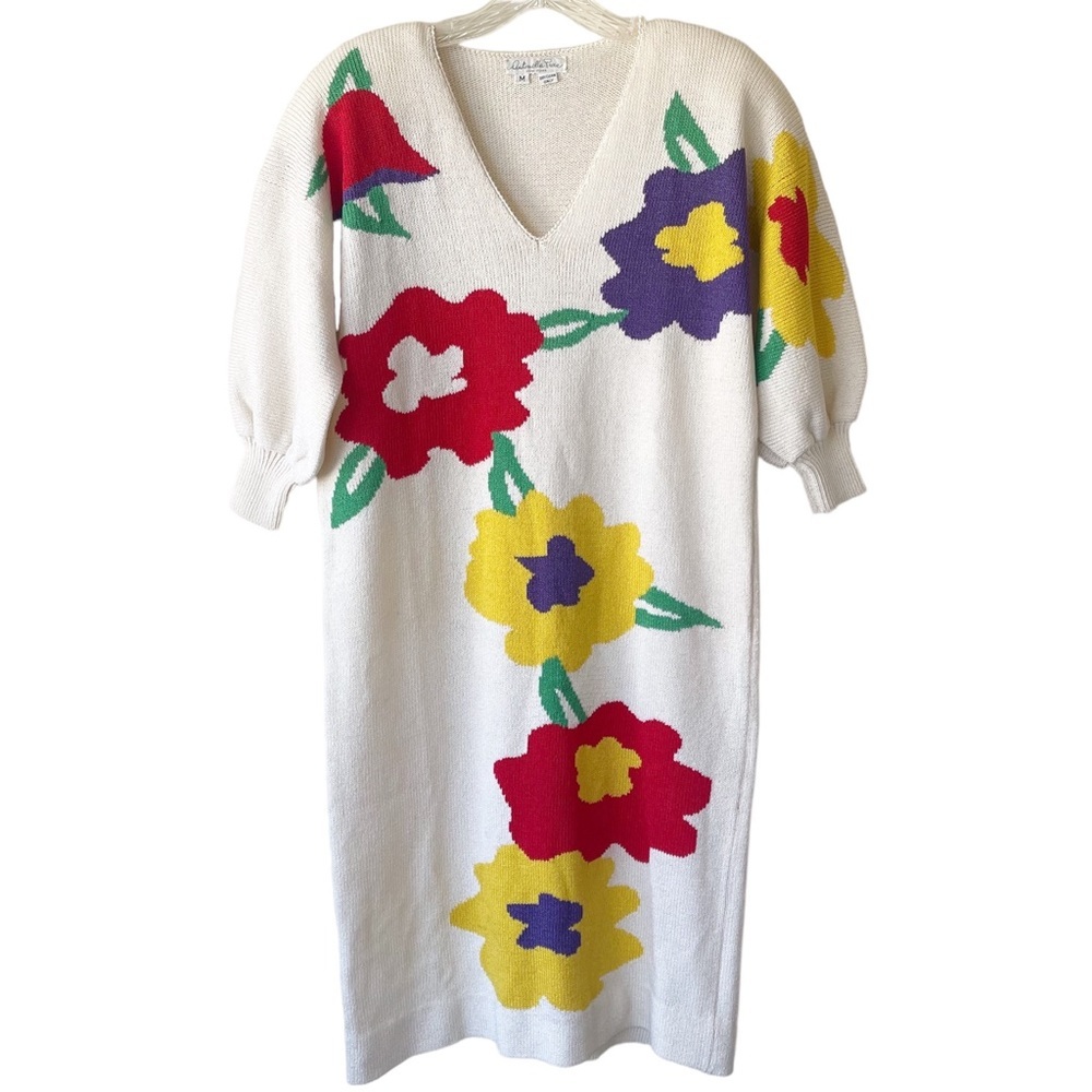 ANTONELLA PREVE vintage Floral knitted  Sweater Dress - Picture 2 of 15